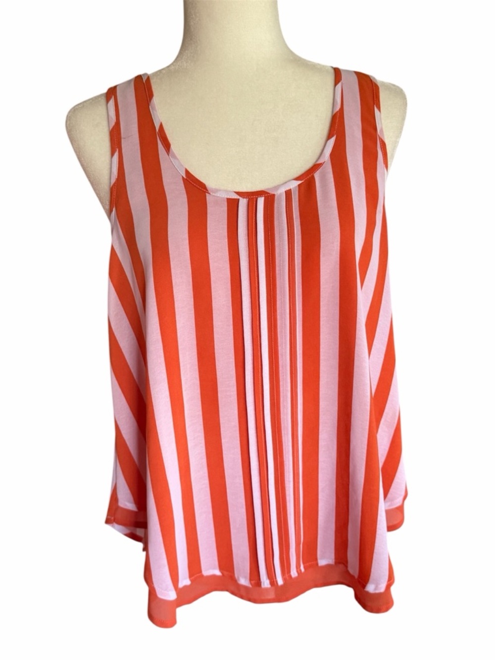 Gianni Bini Coral Orange & White Striped Pleated Front Camisole - Picture 5 of 5